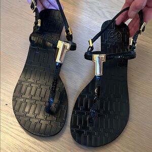 Tory Burch Black and Gold Minimalist Sandals